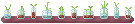 a small shelf with pixellated jars of plants on it