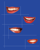 smiling mouths glittering on a blue background